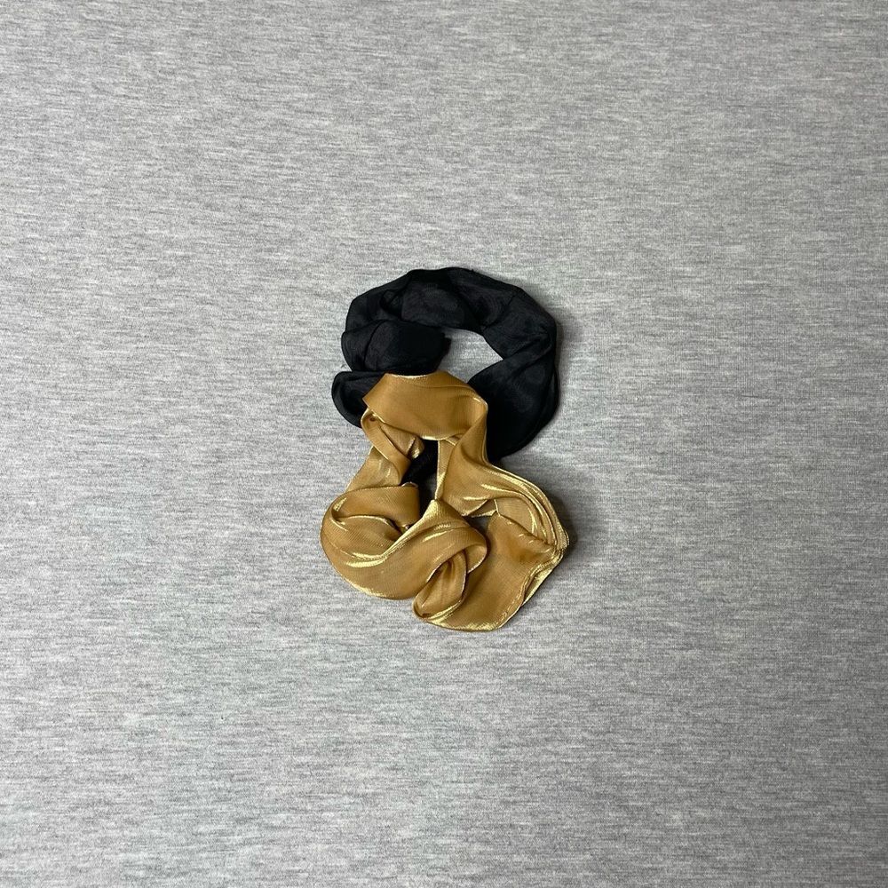 Macy's Mesh Black & Gold Soft Hair Tie Scrunchies 2 PCS. Set